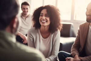 People talking at an aftercare program