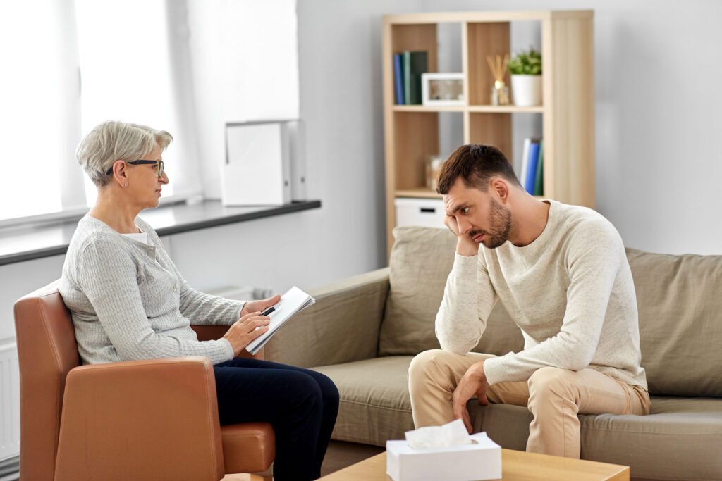 Person in a session of cognitive-behavioral therapy for anxiety