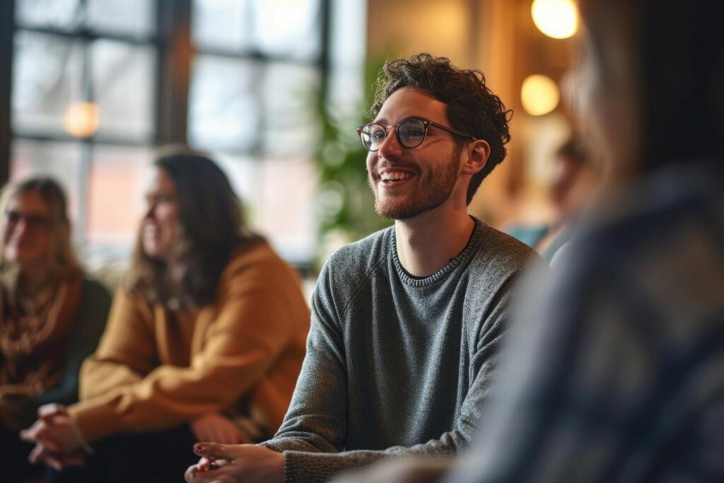 Person enjoying group therapy activities