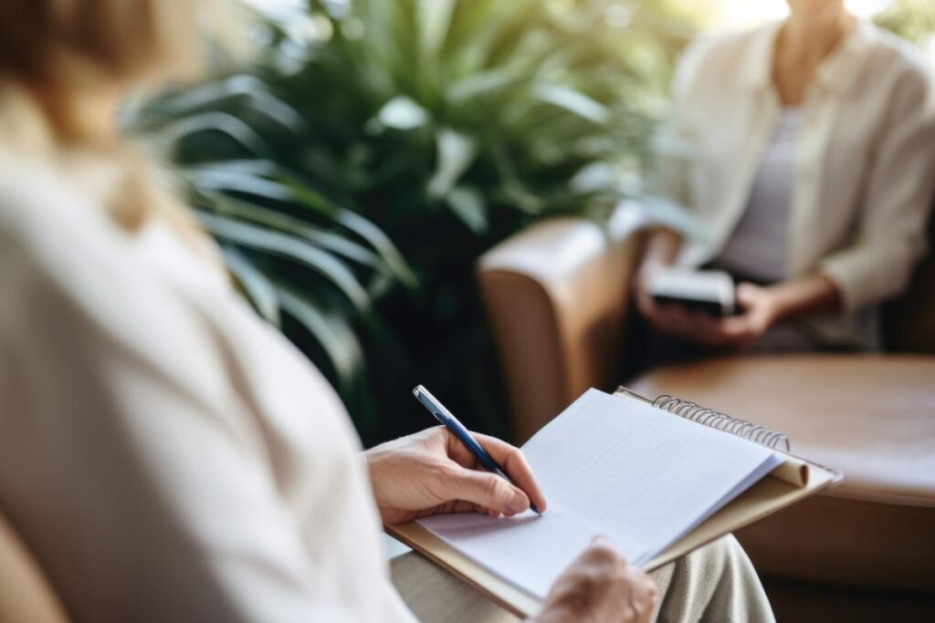 Two people in a cognitive-behavioral therapy session